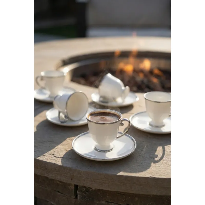  Blair 6 Kişilik Porselen Kahve Fincan Takımı Silver - 90 ml -MSKF512