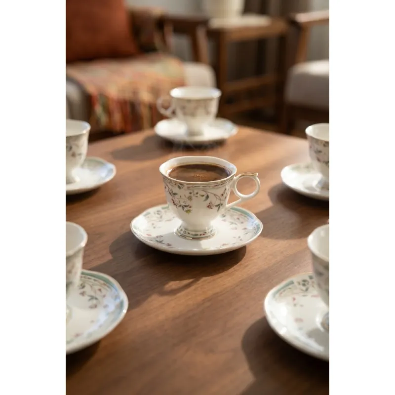  Talisya 6 Kişilik Porselen Kahve Fincan Takımı Beyaz - 90 ml MSKF518