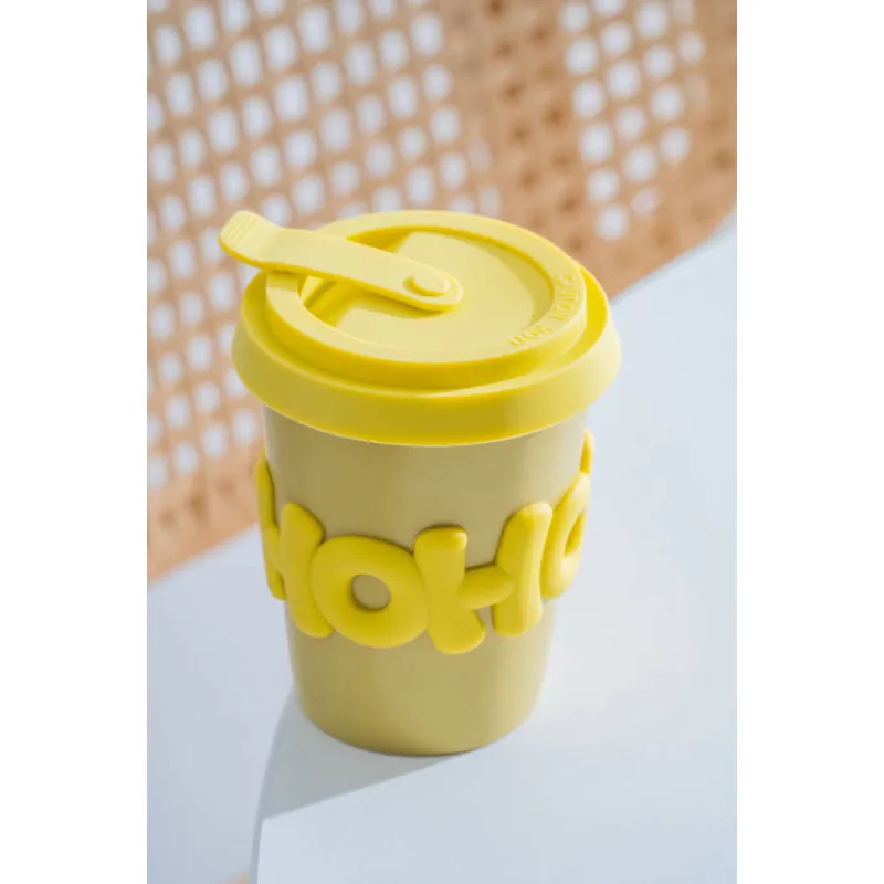 Ruby Silikon Kapaklı Porselen Kupa Sarı - 380 ml MSK126