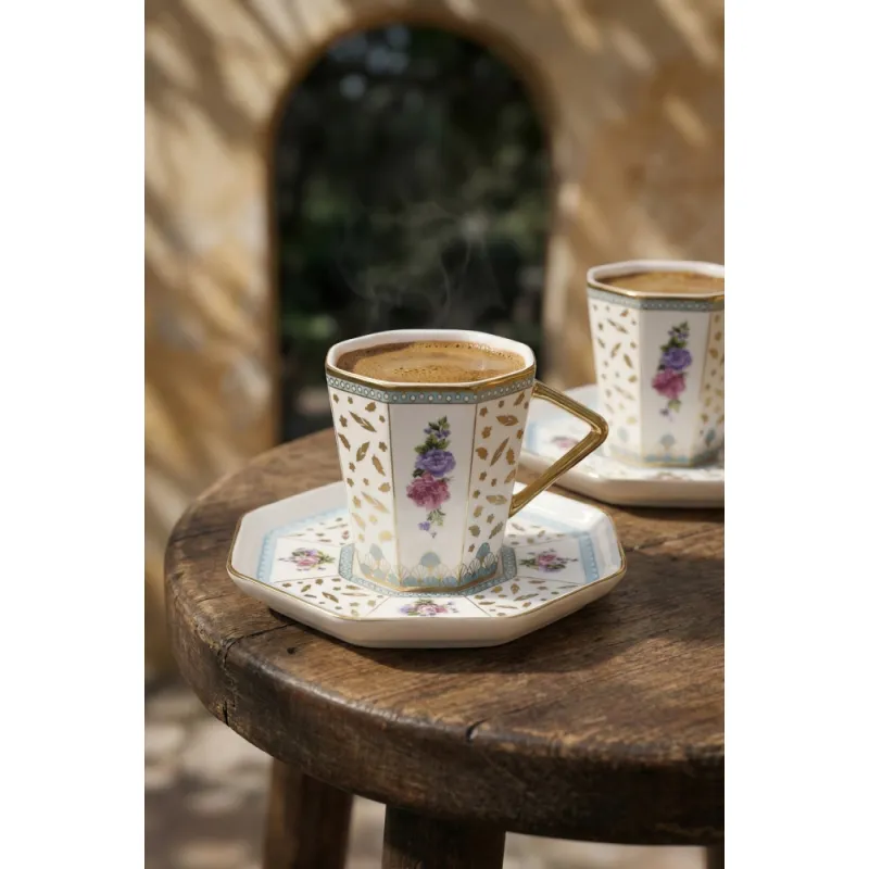 Valeria 6 Kişilik Porselen Kahve Fincan Takımı - 90 ml MSKF516