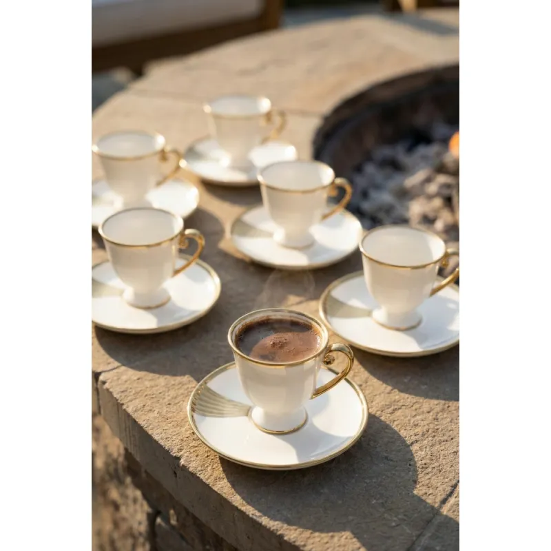 Blair 6 Kişilik Porselen Kahve Fincan Takımı Gold - 90 ml MSKF513