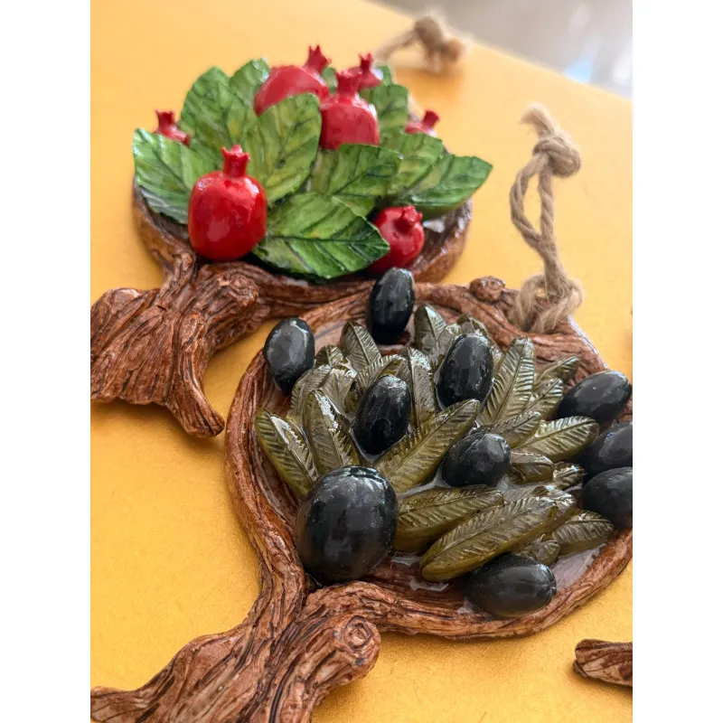 Üçlü El Yapımı Duvar Süsü Zeytinli Limonlu Narlı EDO273