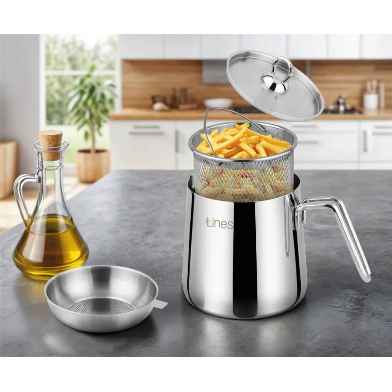 LİNES 4 Parça ÇELİK KIZARTMA SETİ Metal Kulp Telli Kızartma Süzgeci MSTO0165