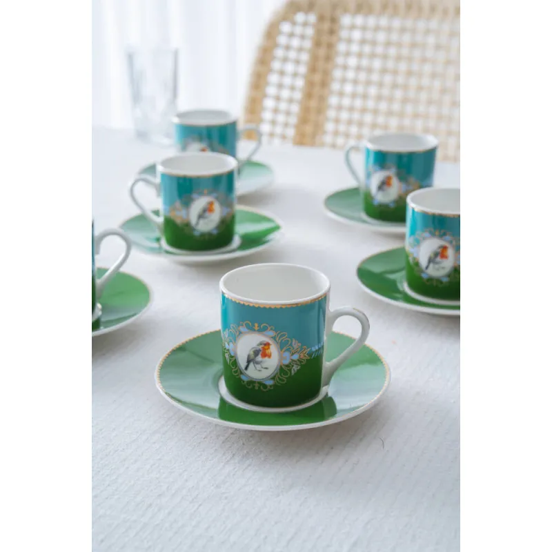 Cybil Yeşil 6 Kişilik Porselen Kahve Fincan Takımı - 90 ml MSKF90