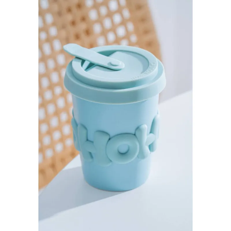 Ruby Silikon Kapaklı Porselen Kupa Mavi - 380 ml MSK128