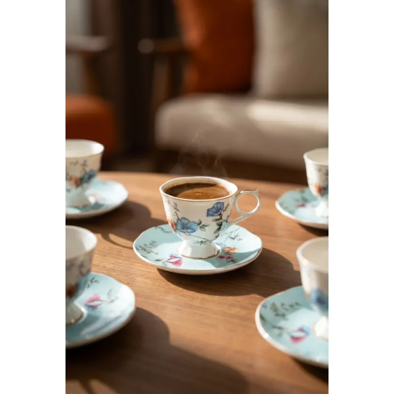 Leador 6 Kişilik Porselen Kahve Fincan Takımı Yeşil - 90 ml MSKF519